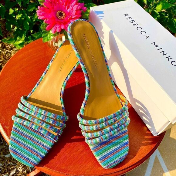 NEW REBECCA MINKOFF DECKLYNN METALLIC RAINBOW KITTEN-HEEL MULES 9M - Picture 9 of 15